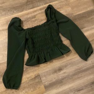Emerald green smock top crop with puff sleeves
